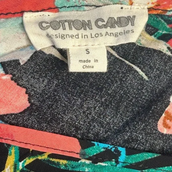 Cotton Candy LA Floral Halter Romper Black Tropical Print Ruffle Womens Small - Picture 3 of 5